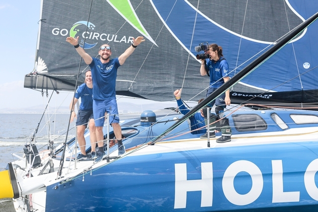 12 February 2023, The Ocean Race Leg 2 arrivals. Team Holcim - PRB crew celebrates after crossing the finish line. (12 February 2023, The Ocean Race Leg 2 arrivals. Team Holcim - PRB crew celebrates after crossing the finish line., ASCII, 115 componen